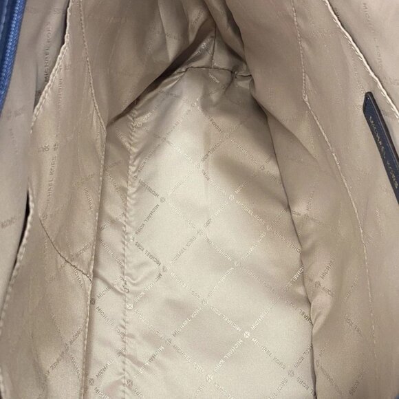 Michael Kors Blue Signature Coated Canvas/Leather Trim Zip Top Tote Bag - Picture 3 of 3